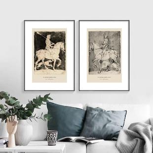 马背上骑士房中风壁古画马法式复古客厅墙装术饰画办C-338公书卧