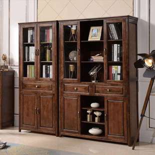 田复古两门三美门式实书柜多功能玻璃木门储物园柜6108#书房家具