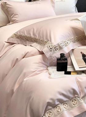 轻奢美式风格镂空套花边1纯色00支58771澳四件全棉纯棉双棉人床单