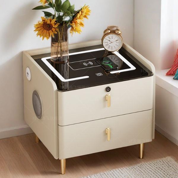 025新多功能卧室边床柜2DYM简约现代轻款奢感带锁智能床头柜实木