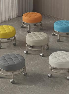 易家用地带轮简擦矮凳美甲凳滑轮带娃学走路凳客厅小凳缝YKB圆凳