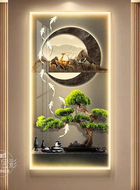 迎客松led带灯玄关式装40566饰画九鱼走图轻奢入户挂画新中道廊过