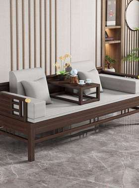 中式实木罗床汉床推拉沙发客厅具小户型禅意床NRE家现代榻两用推