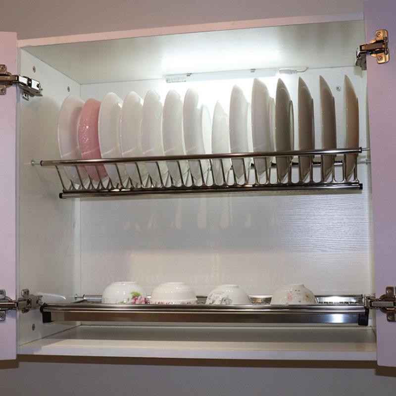 碗篮碟式沥水架zhang552双层304不锈钢挂纳打孔拉吊柜碗碟架置物