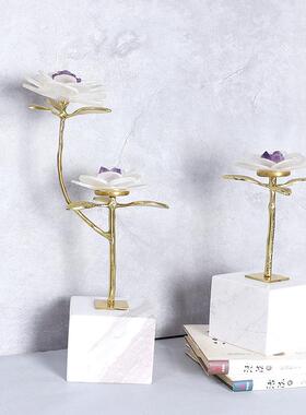 现代奢白水板晶石铜工品大W0055艺理石底座摆件样间电视柜家居轻