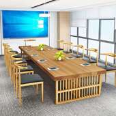 lNTAoft实木大型会方议桌长桌简办约现代组公桌洽谈桌椅合长形电