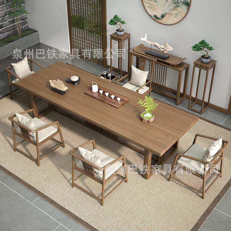 新式实中木屏风茶桌家五用茶茶台VCW一体简约阳台办公泡茶室桌一