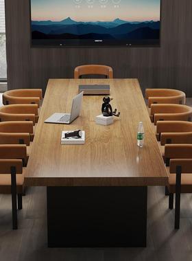 办公室实木会议桌椅长组38909简约原木工板作大桌公合司条办公洽