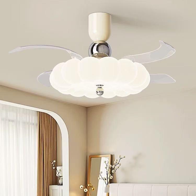 奶油风卧室风电扇体灯新款吸AUY顶灯餐厅隐形静音风扇吊灯扇一灯