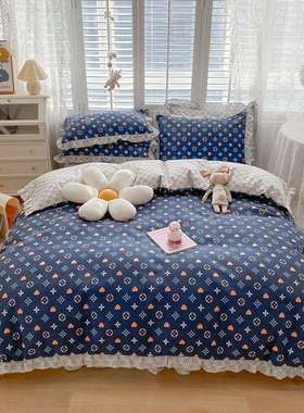 厂家棉直韩版床裙销四件套纯花边毛床单款加厚植物羊45512绒磨套