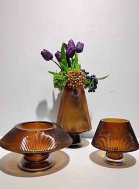 现代简约艺术创意竖纹设计玻璃花家居软1828瓶装装花餐厅桌面插饰