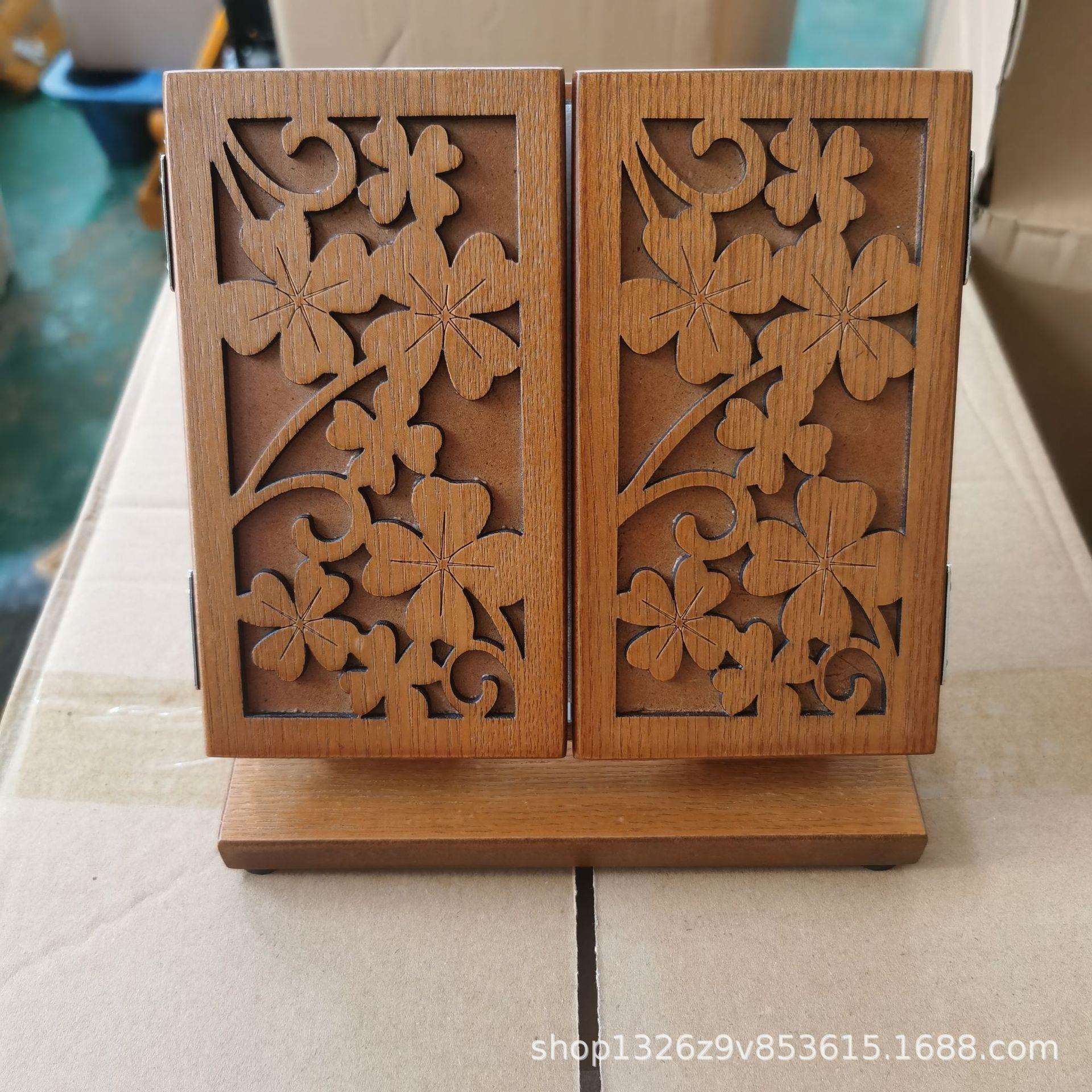 台式木化妆镜子幸草雕花HZJ-B000可折叠三面镜实用复梳古妆质镜运