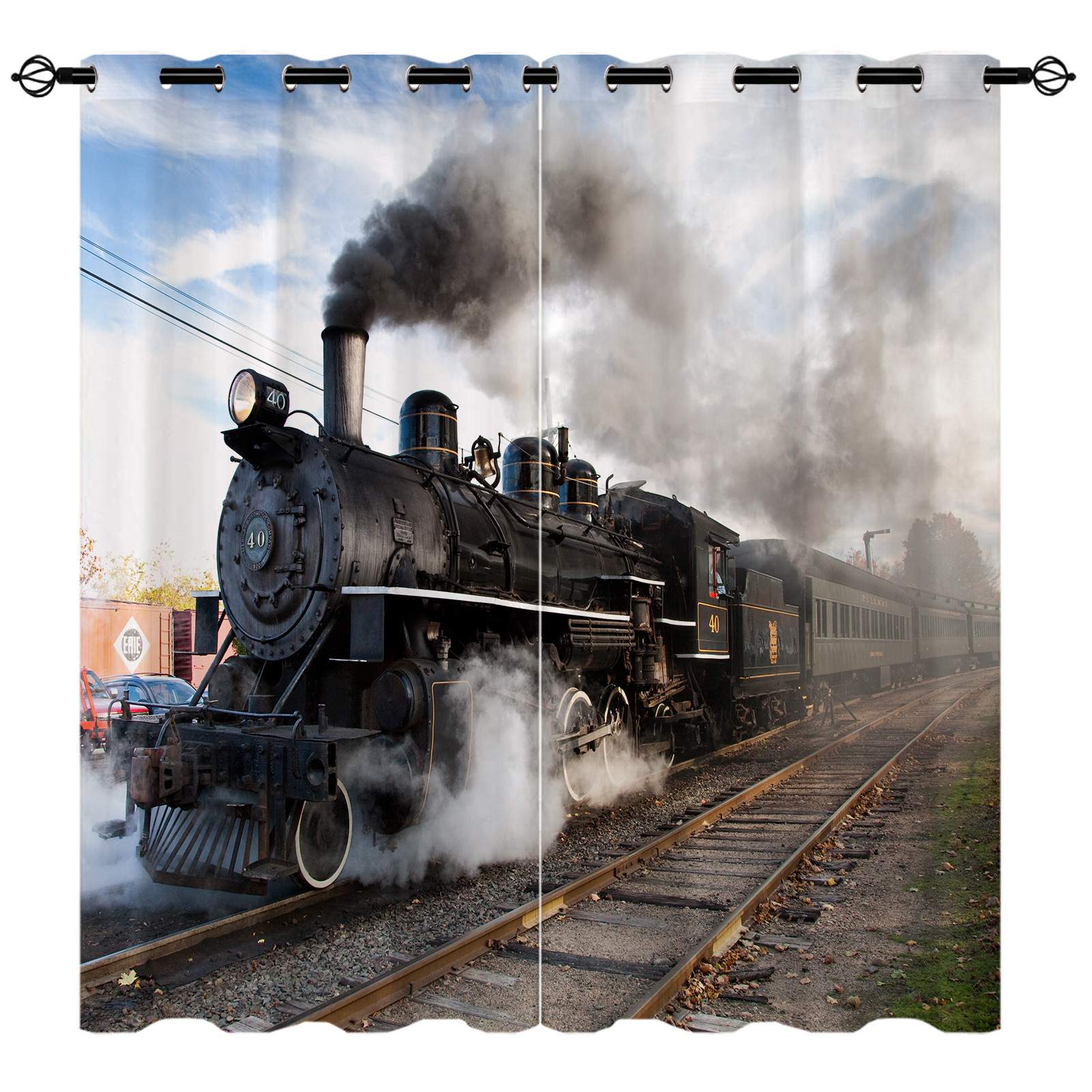 跨境欧美复古火车头窗帘3d数码印花窗帘隔断帘亚马逊外贸 窗帘