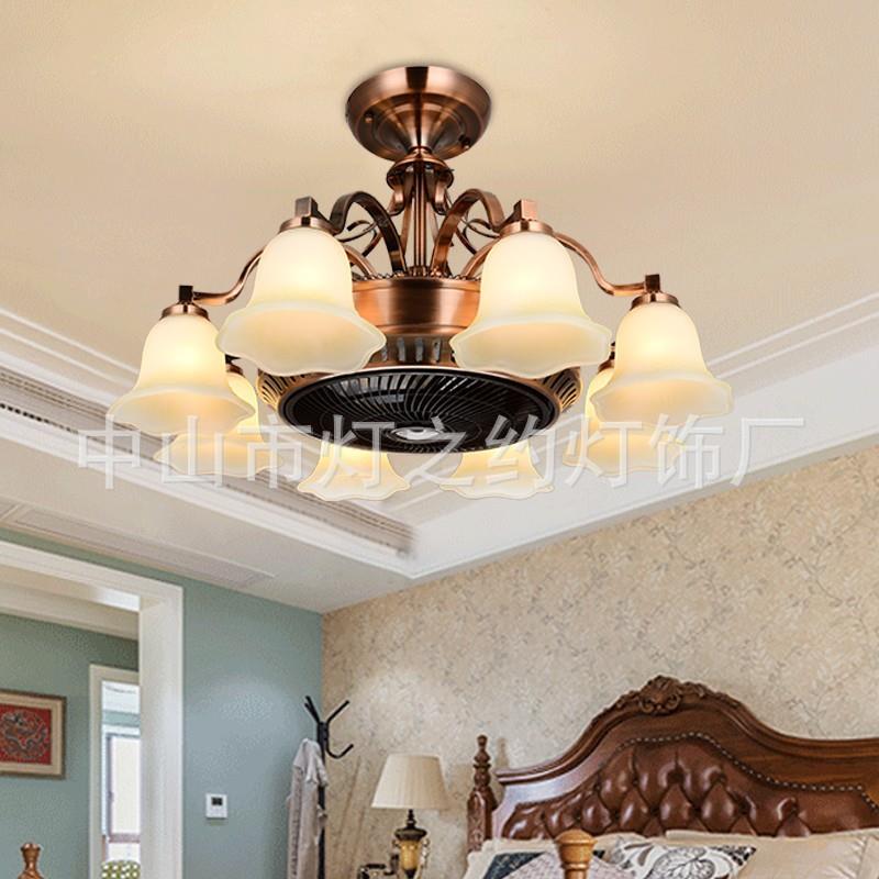 中子式客厅静808负离吊扇美式餐灯厅隐形风扇音灯复古欧式带LED吊