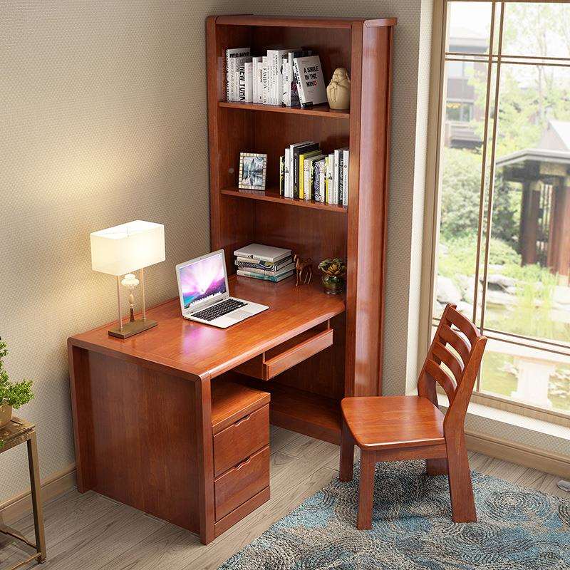 木书带书架组合PVU一体实书柜卧室家用转桌角电脑台式桌写字公桌