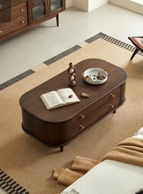 客厅屉抽收纳茶桌电视柜组合全小实木茶几美式轻圆奢XLV椭形户型