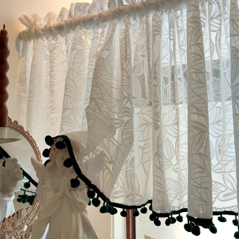 法式镂空半帘短门帘法式柜子蕾丝纱帘卧室遮挡免打孔厨房窗帘门帘