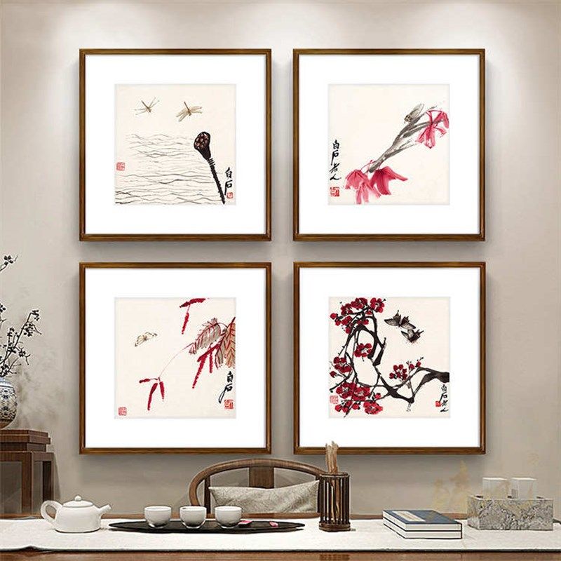 斗方写意客厅画装饰国画餐厅挂画花鸟画字画花卉有玄关壁框