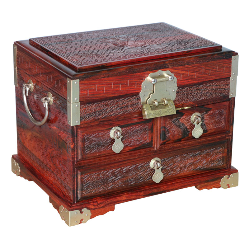 红木首饰盒红酸枝锦上添花实木质珠宝箱梳妆盒仿古带镜锁抽屉礼品