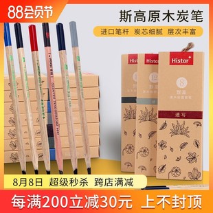 现货速发斯高素描笔美术生素描素描笔软炭中炭硬炭特软性14b铅笔