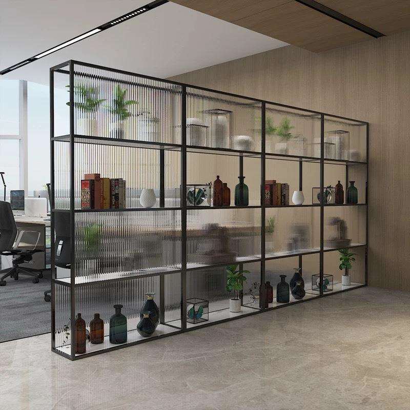 现代办公室玻璃隔断置物架书架花架展示架餐厅酒店装饰墙玻璃屏风图片