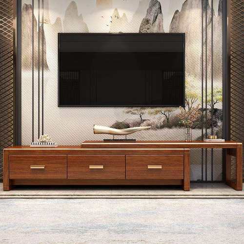 北欧胡桃木实木电视柜现代简约客厅小户型伸缩储物影视柜茶几组合