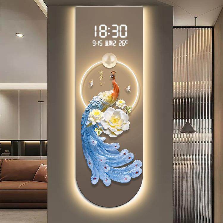 现代轻奢入户玄关显示钟表挂画客厅走廊墙面装饰画LED插电时钟画