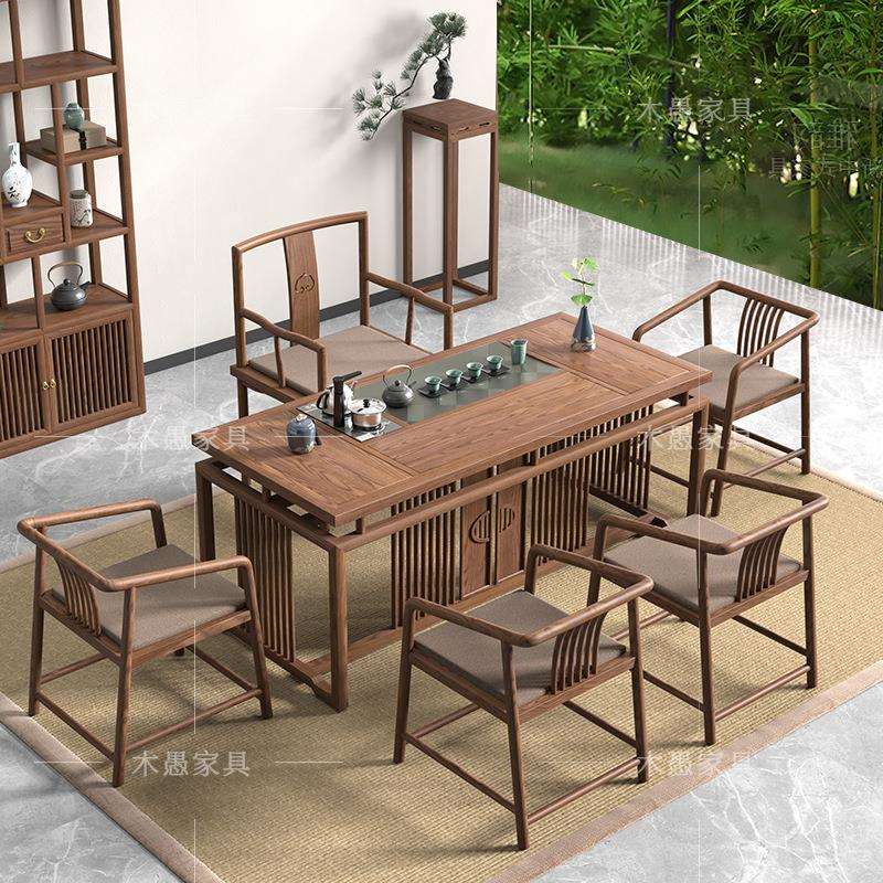新中式实木茶桌椅组合一体家用办公室功夫泡茶台茶具套装白蜡木