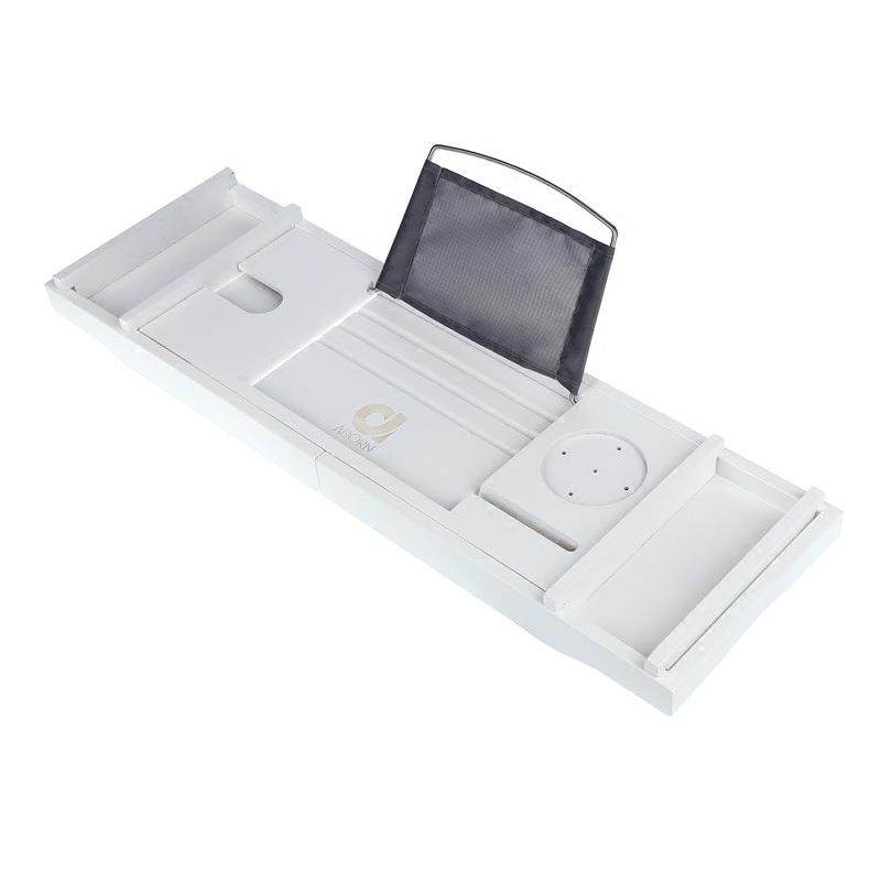 浴缸架伸缩竹制白色泡澡手机平板阅读架浴缸枕浴缸置物架阳台收纳