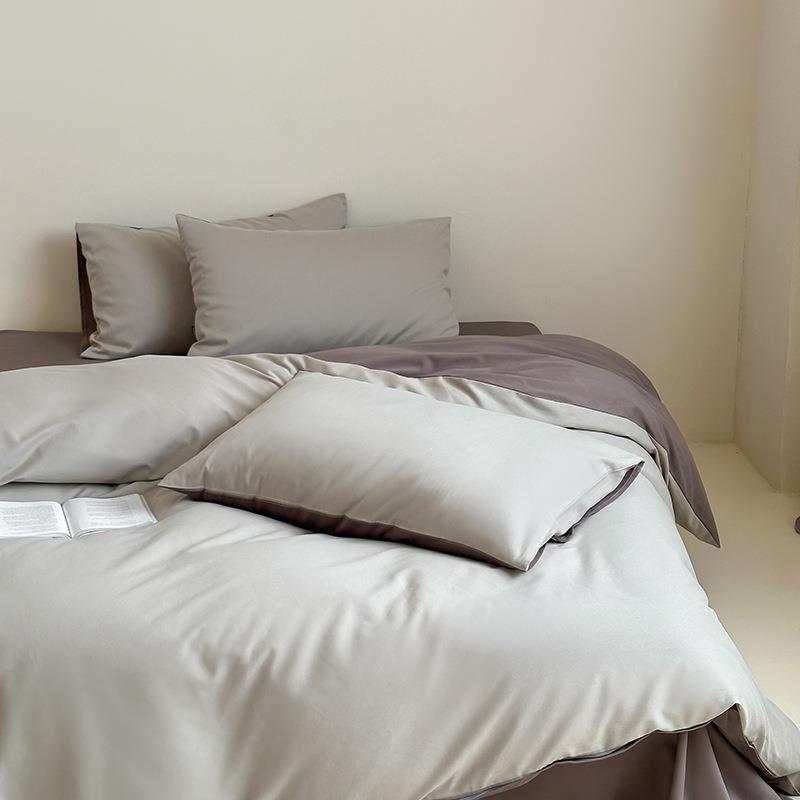 秋冬A类100支素色磨毛全棉纯色床上三四件套双拼被套纯棉床单床笠