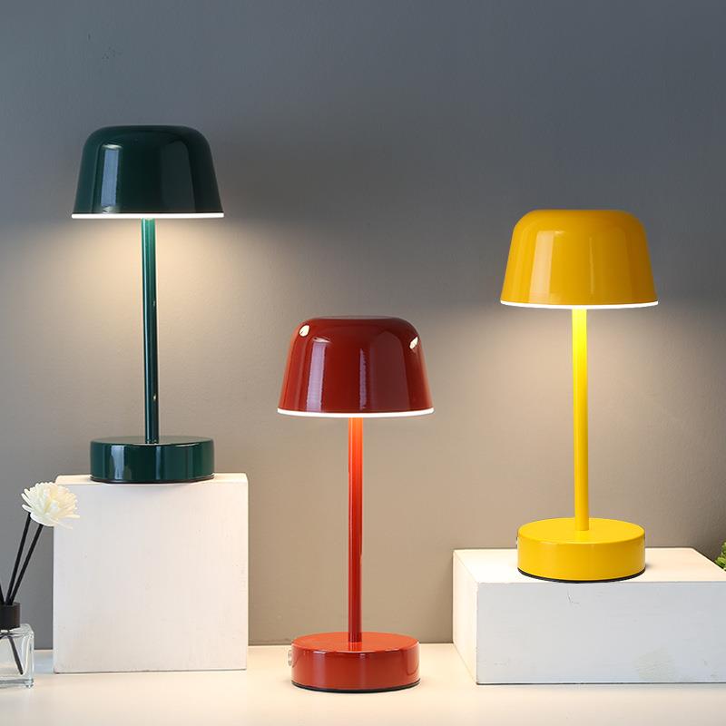 跨境铁艺工字蘑菇台灯现代简约触摸式电池小夜灯卧室床头灯