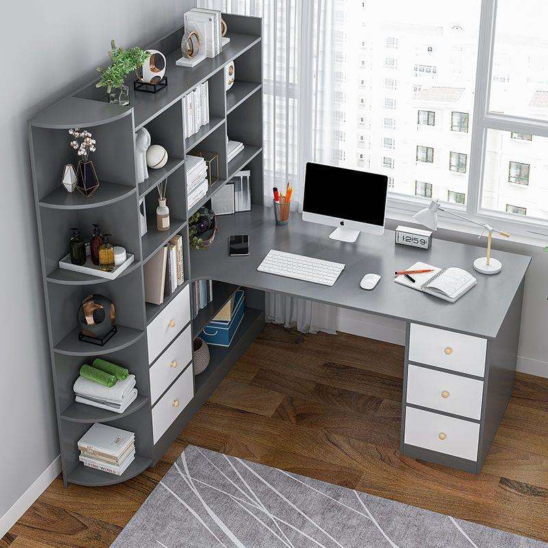 电脑桌台式家用转角书桌书架一体桌卧室学生学习桌子办公桌写字桌