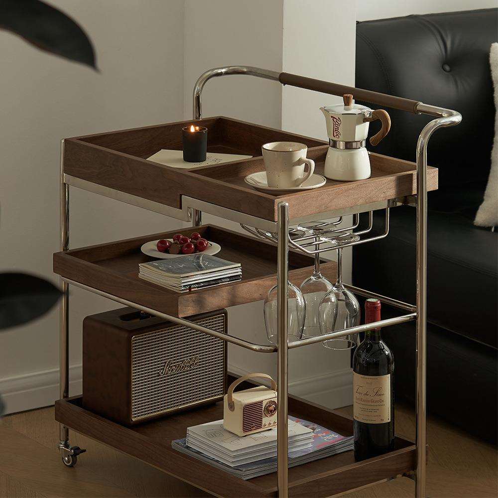 漫时光推车中古实木可移动角几复古沙发边几客厅侧边柜茶几小桌子