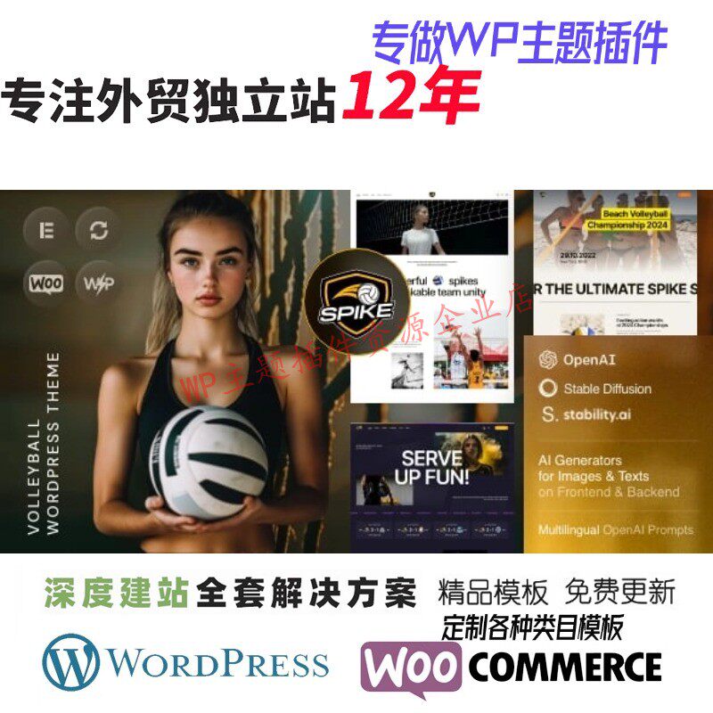 Spike-排球 WordPress 主题网球课程时尚体育用品商店网站模板