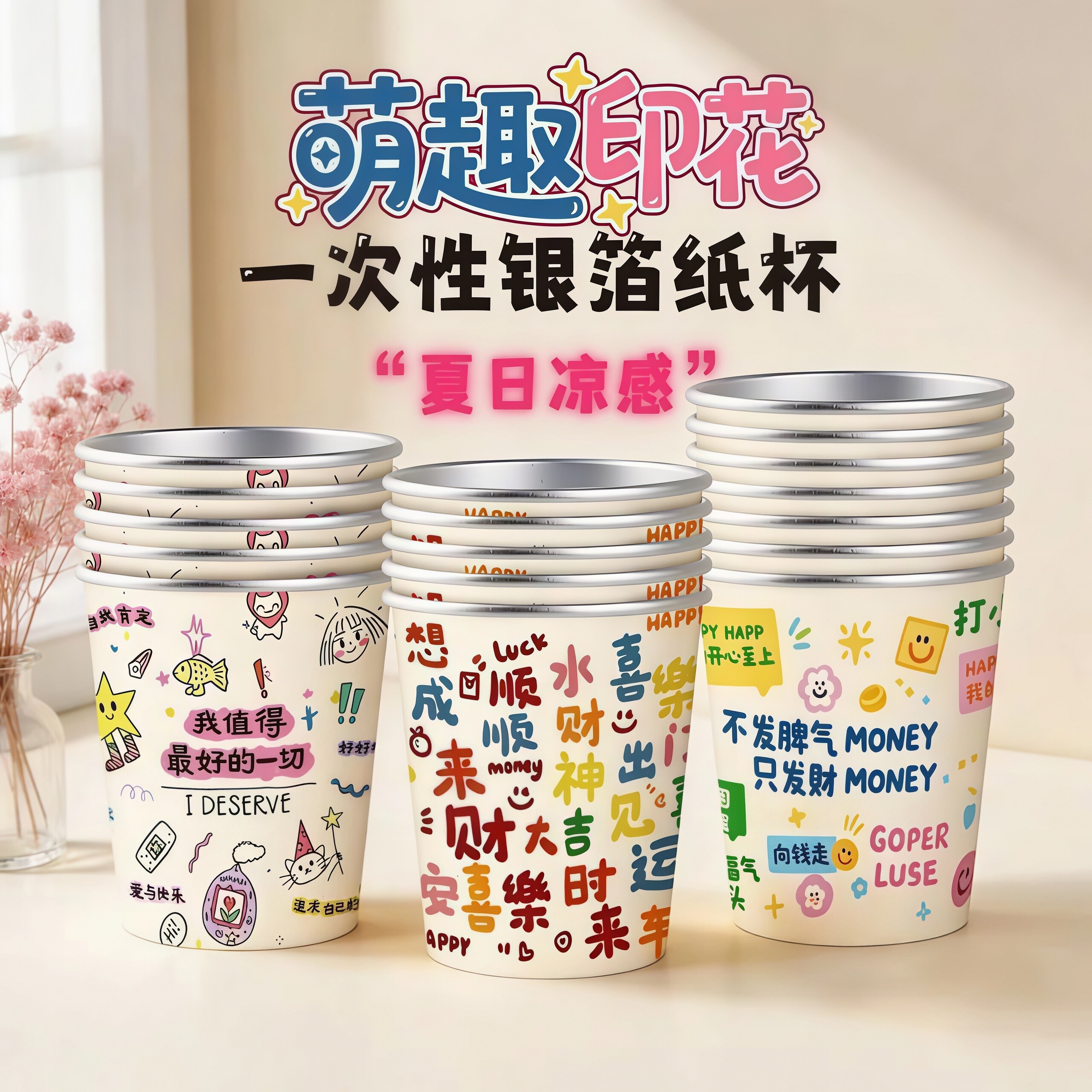 一次性银箔加厚加硬印花热饮杯