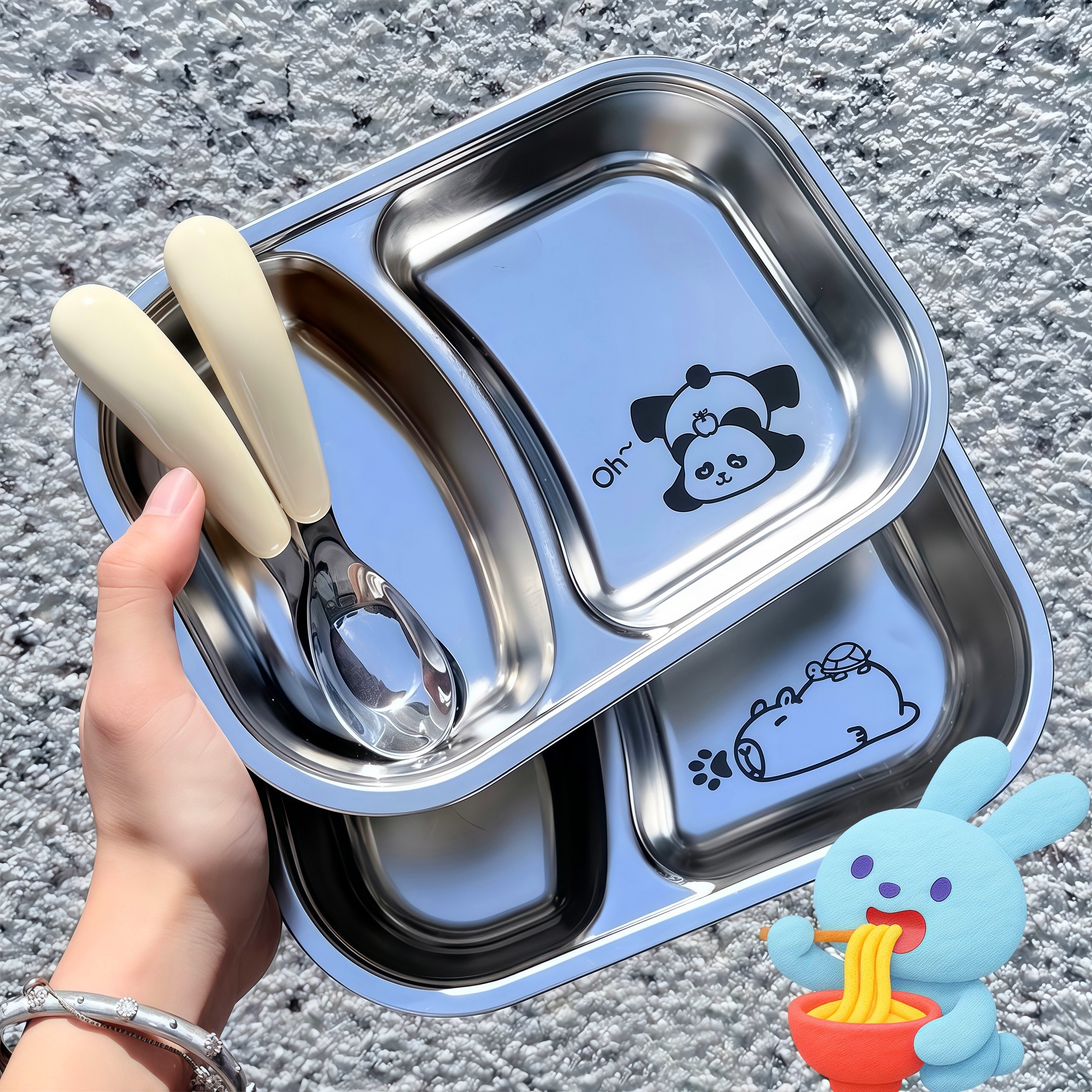食品级不锈钢儿童餐盘防摔多格