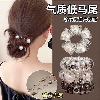 电话线发圈时尚简约加粗珠珠头绳