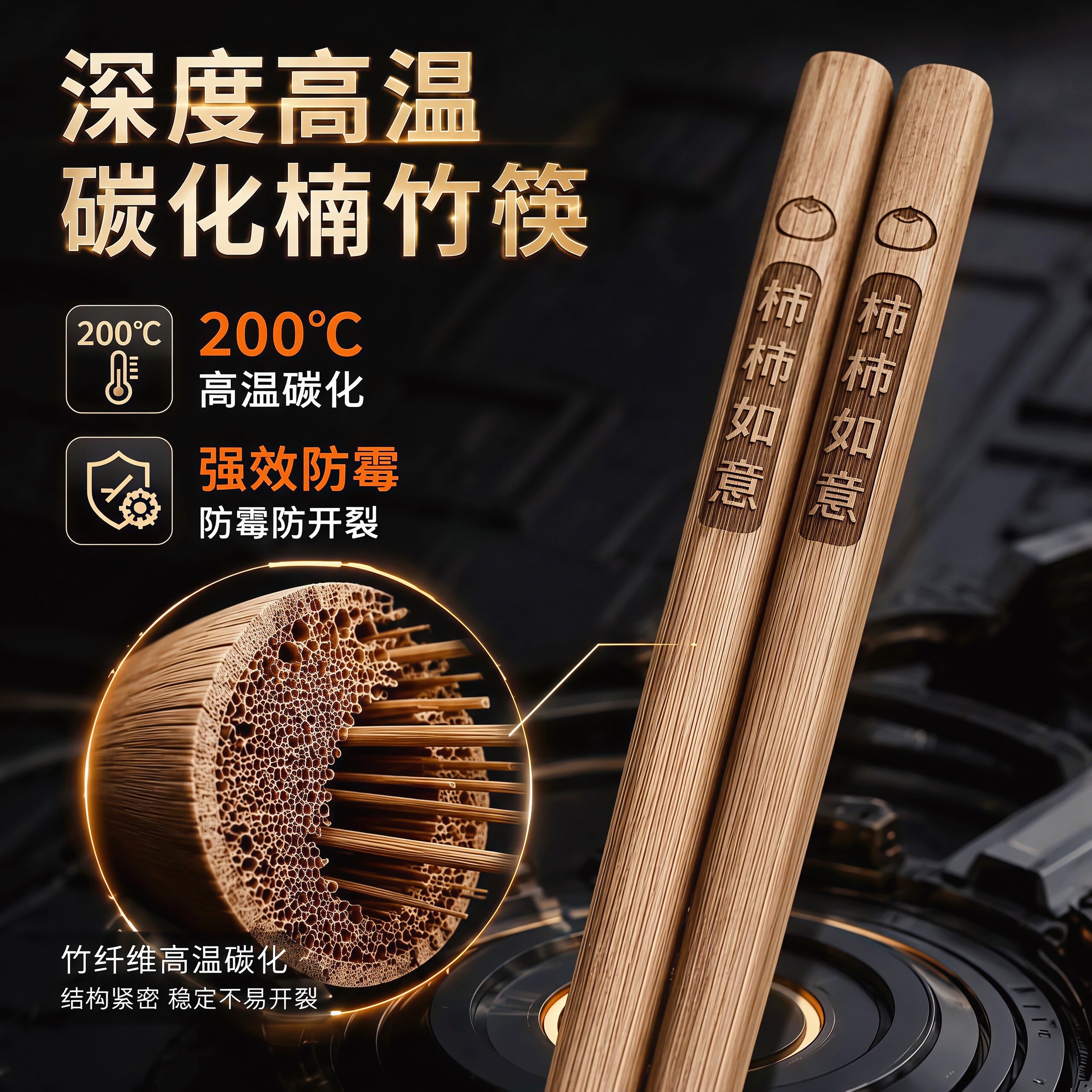 碳化楠竹筷家用高档无漆无蜡防霉