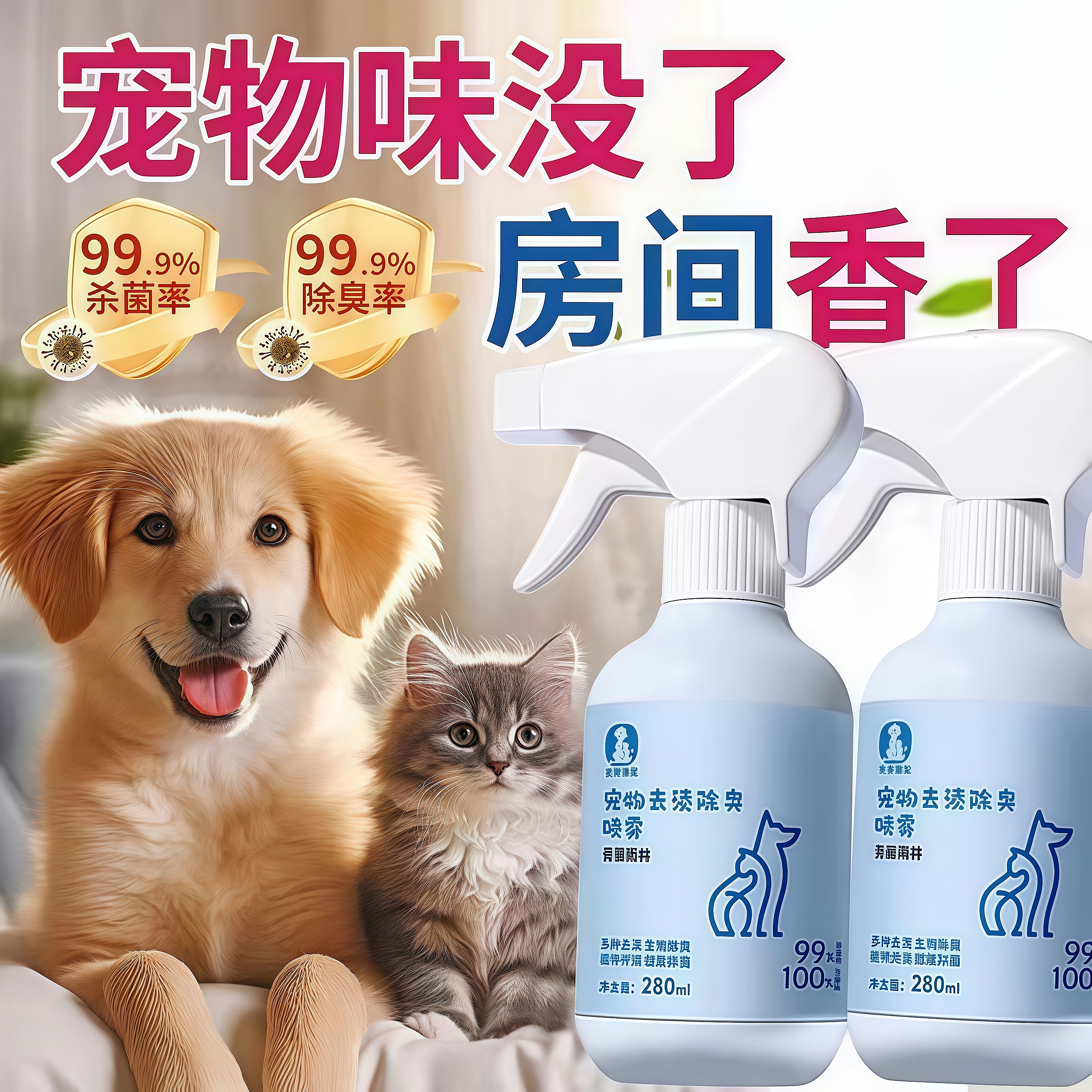 宠物去渍除臭喷雾除螨虫猫尿狗尿生物酶分解剂消毒抑菌植物去异味