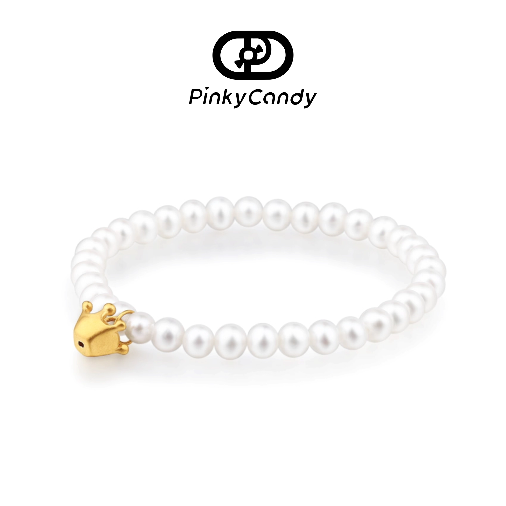 Crown皇冠 | 24K&middot;足金&middot;天然淡水珍珠&middot;弹力手链 | PINKYCANDY