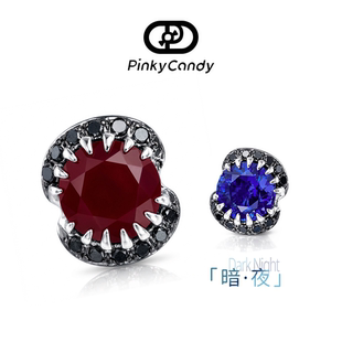 食人花耳钉 | 18K金·天然黑钻红宝石坦桑石·AB款不对称小众设计