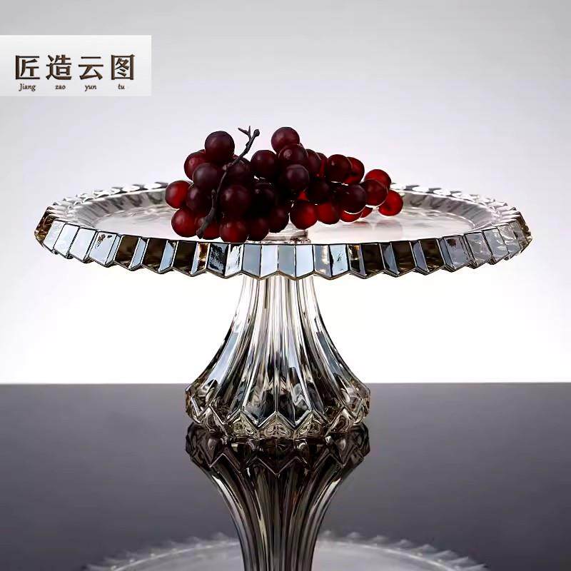 匠造云图创意加厚水晶玻璃高脚水果盘大号水果切盘蛋糕盘展示托盘