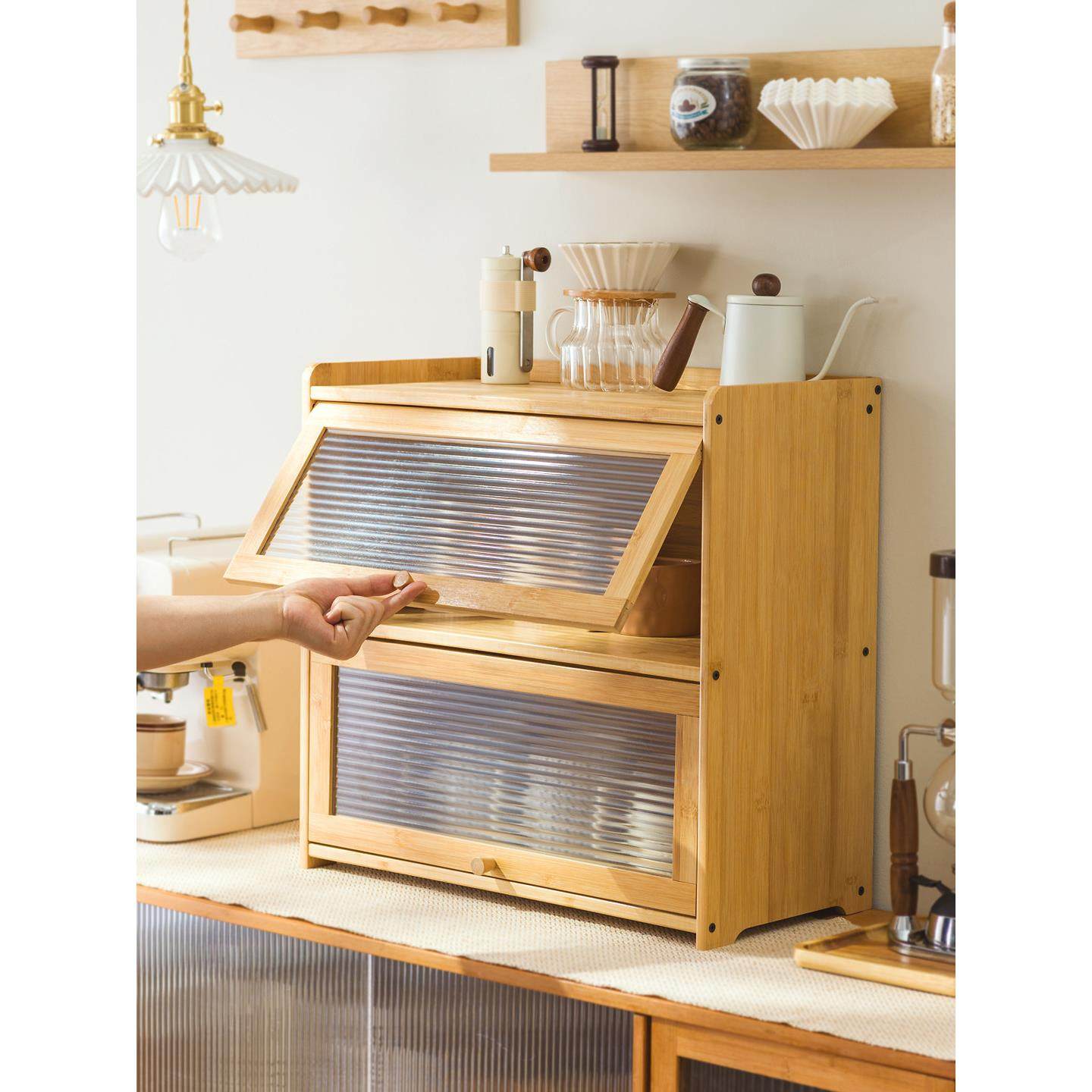 桌面收纳架整理架子带柜门防尘台面置物架网红水杯架多层餐具柜,收纳整理,整理架/置物架/收纳架,淘宝优惠券,粉丝福利购,淘宝优惠卷