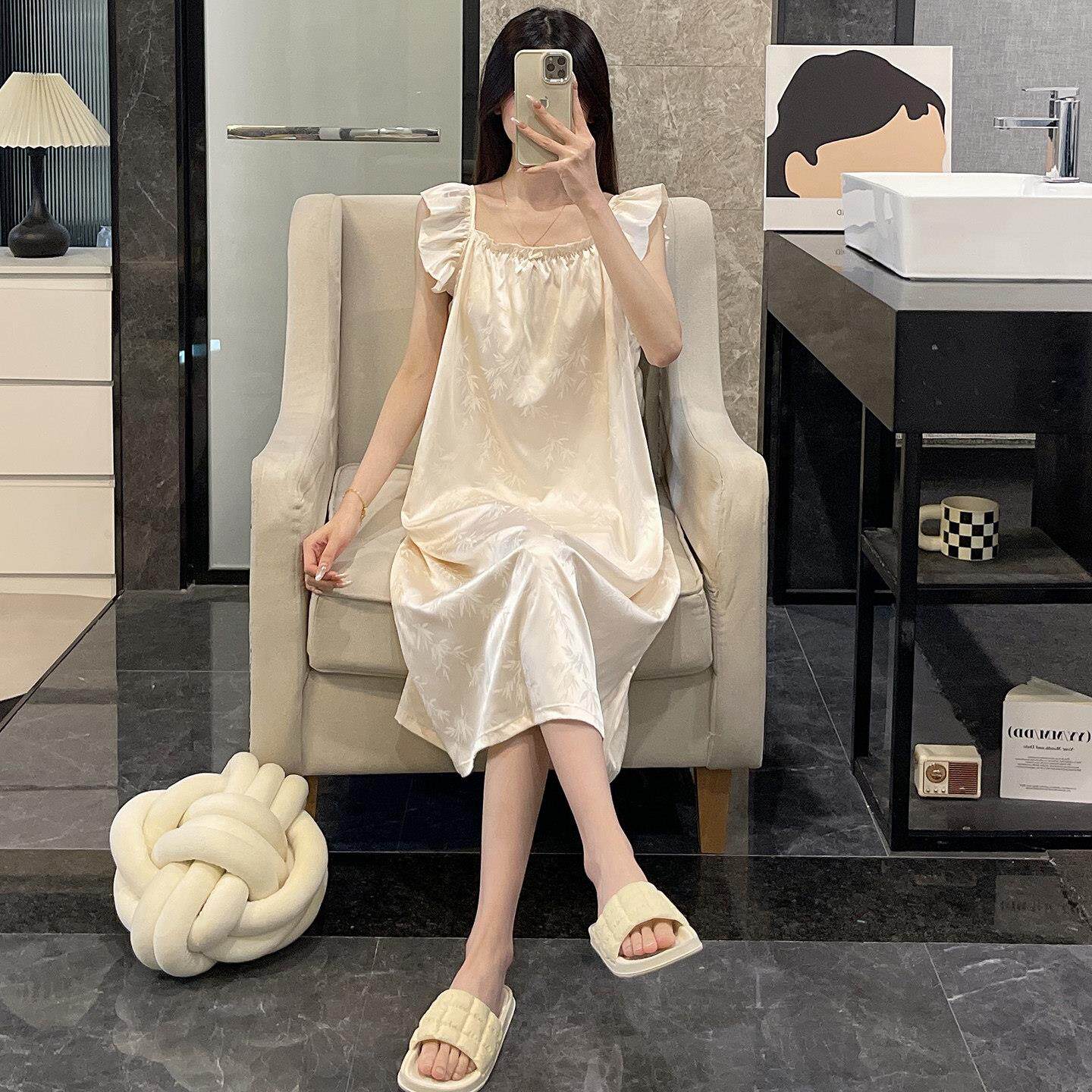 【凉感】冰丝睡衣吊带睡裙女士夏季大尺码可外穿2025新款国风家居