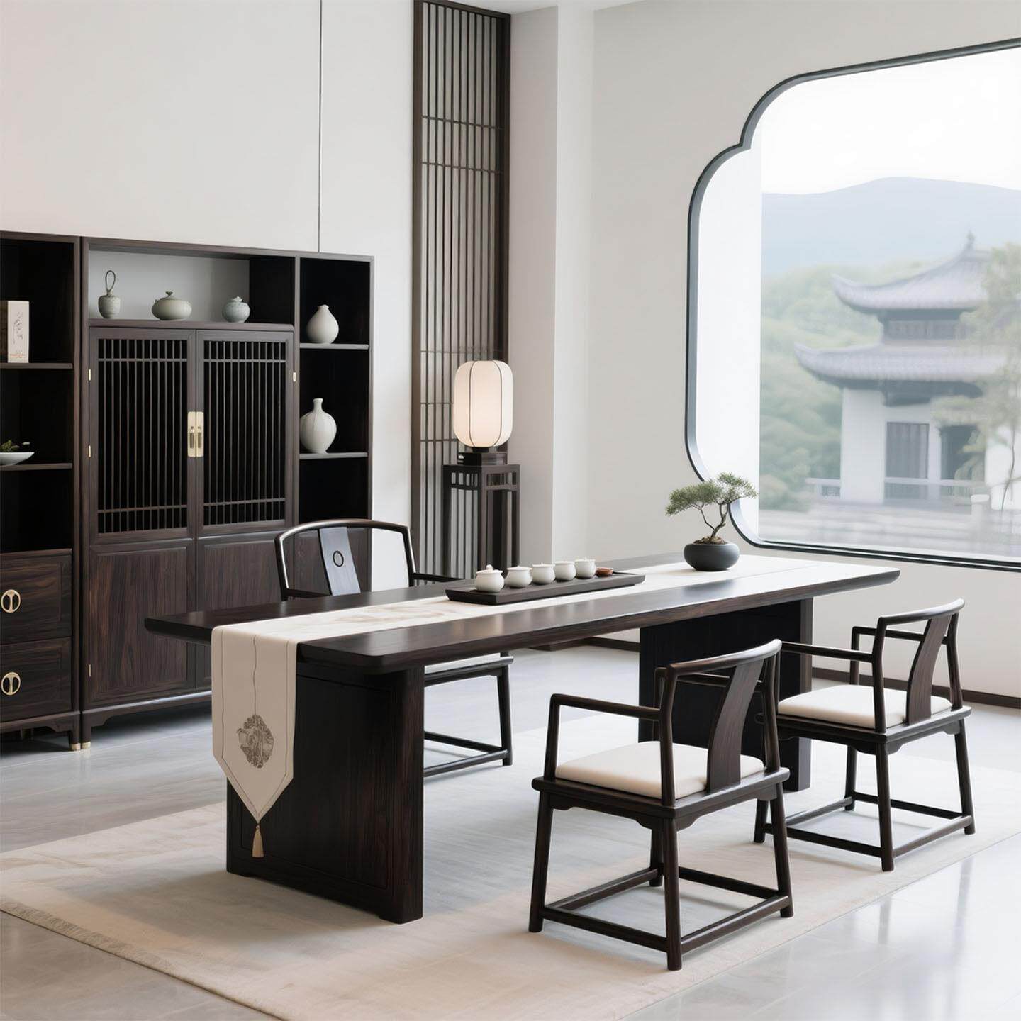 新中式乌金木茶桌椅组合家用小型泡茶桌子阳台实木会客功夫茶台桌