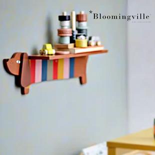 bloomingville一字隔板置物架墙上木质儿童房装饰书柜分层架创意