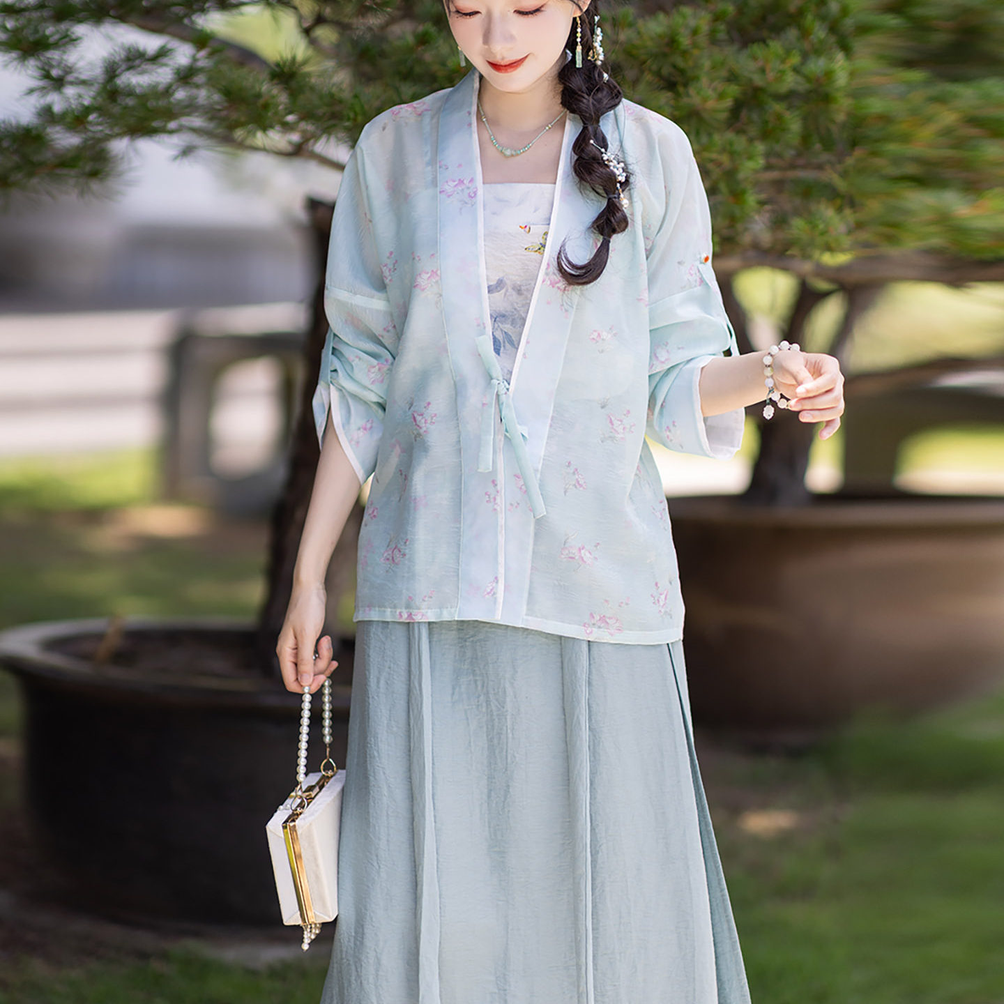 山隐夏季改良汉服女套装飞机袖