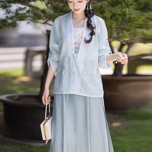 新款【山隐】夏季中式国风改良汉服女套装飞机袖宋制旋裙日常通勤