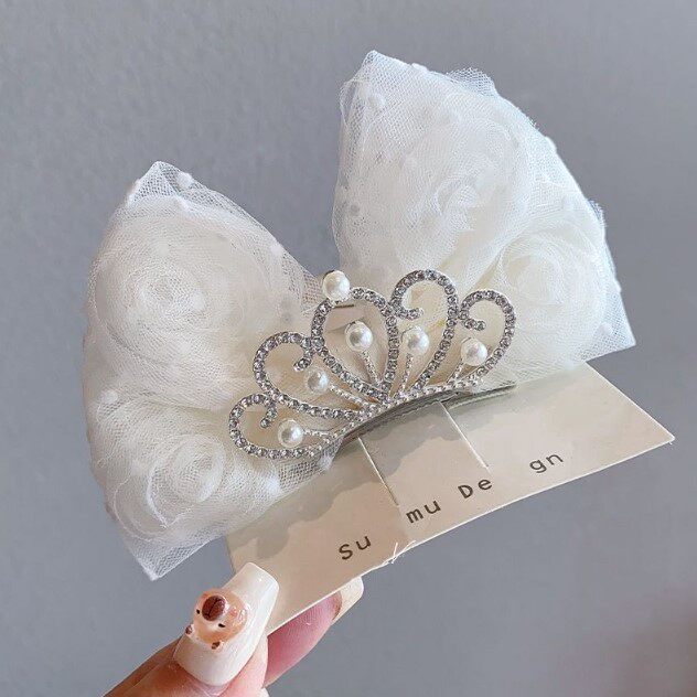 韩版女童立体玫瑰花皇冠发夹