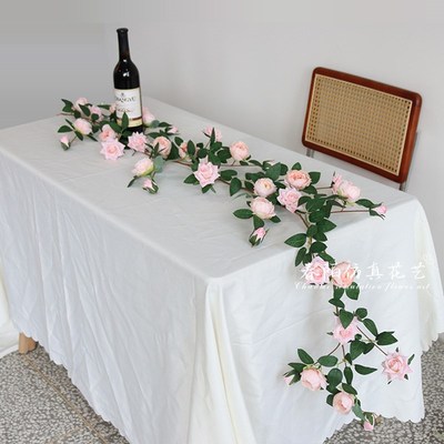 西餐桌台花婚庆花艺假花摆件仿真长条玫瑰藤缠绕宴会桌花婚礼布置
